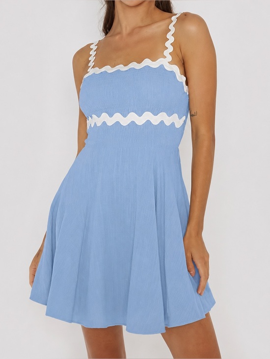 May Berries Dresses & Skirts - May Berries Sky Blue Fit & Flare White Ric Rac Trim Mini Dress M Coastal Picnic